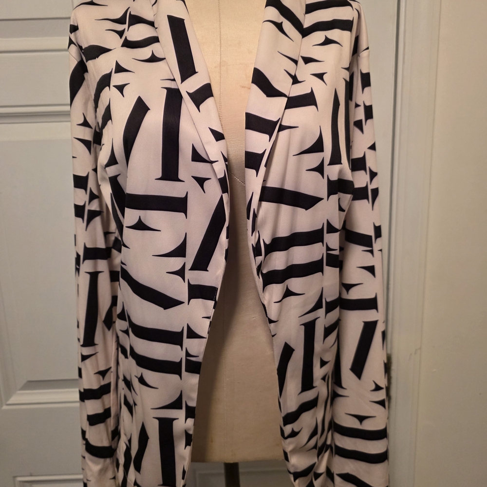 Black and White Geometric Open Cardigan